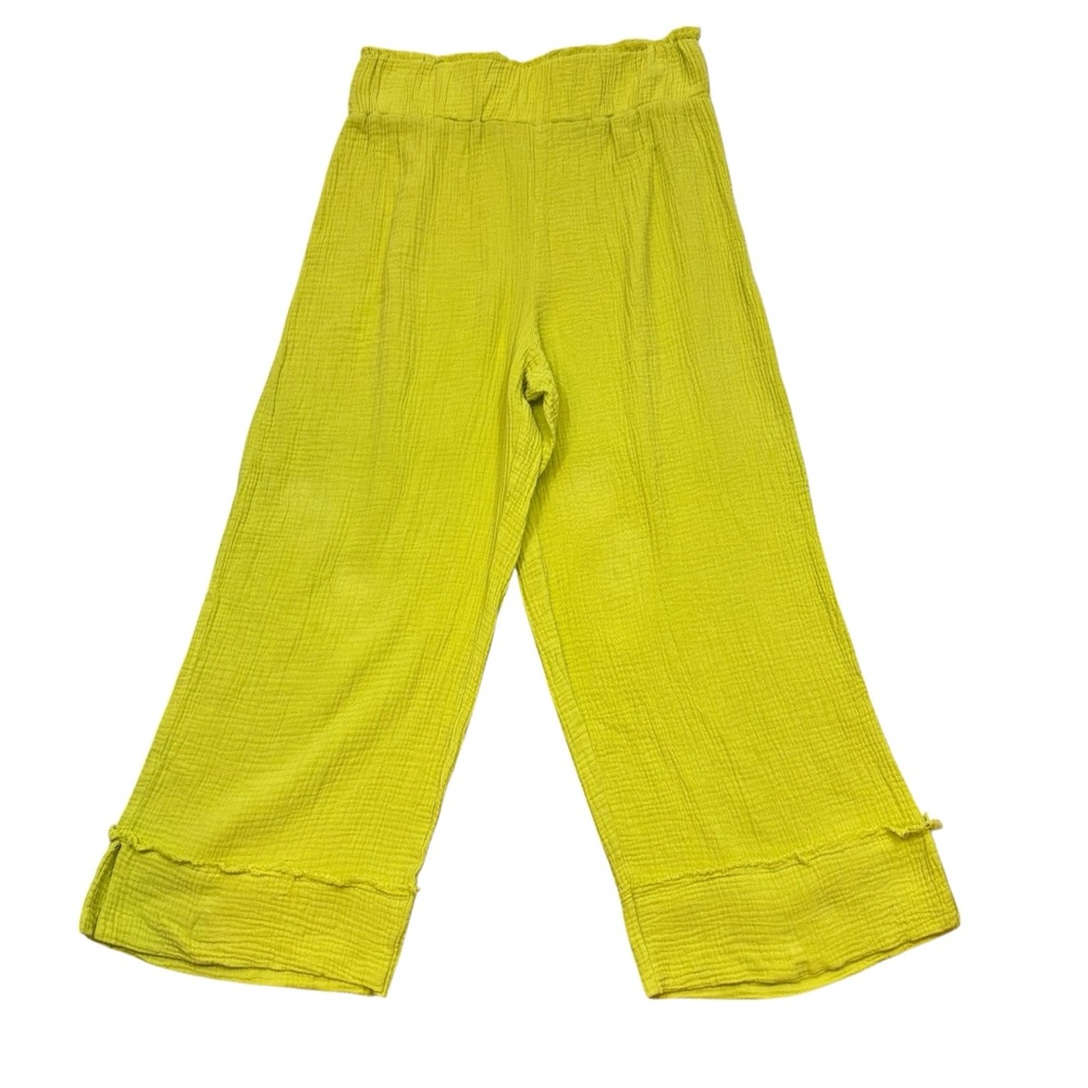 Ladies Kaktus Brabd Gauze Wide Leg Cropped Pull On Pants Size Small Yellow Green